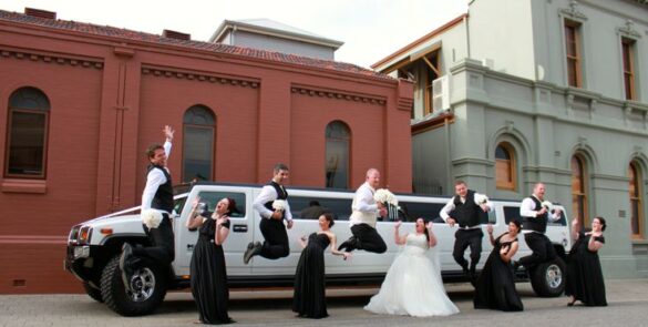 Six limo wedding party